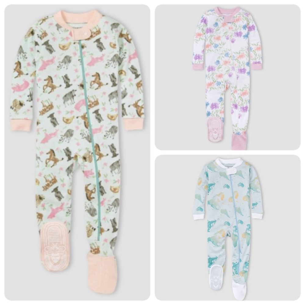 Set of 3 - Burt's Bees Baby Cotton Snug Fit Long Sleeve Zippered Footed Pajamas